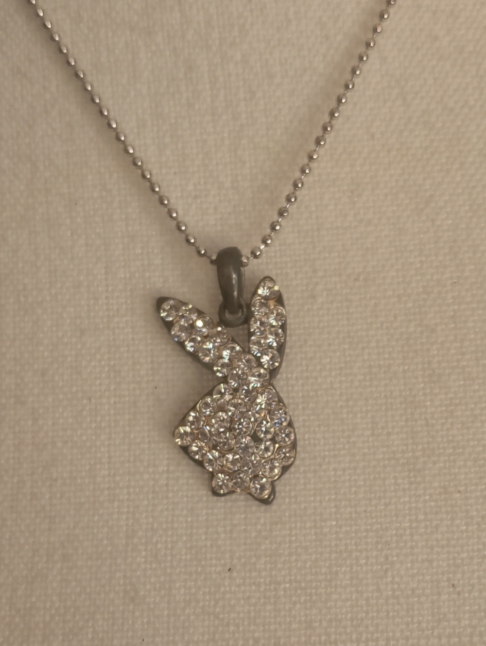 PLAYBOY Crystal Bunny Pendant Necklace - Silver Tone